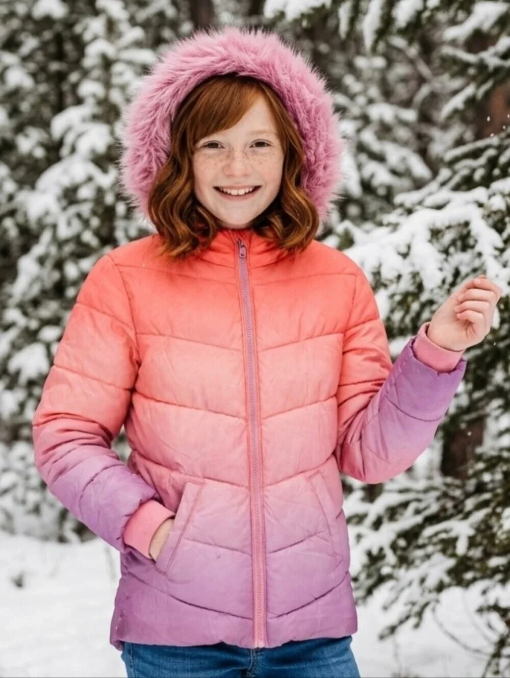 Y2K Juicy Couture Ombre Puffer Winter Coat Girl's Large 14 Pink Purple Preppy